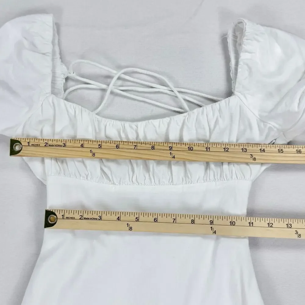 Louna Women’s Tie Back Puff Sleeve Cotton Mini Dress XS White Bachelorette